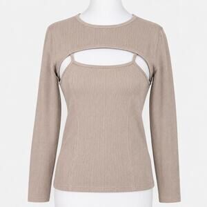 Crescent Beige Ribbed Knit Shrug Tank Top Set Women's Medium M 2 Piece